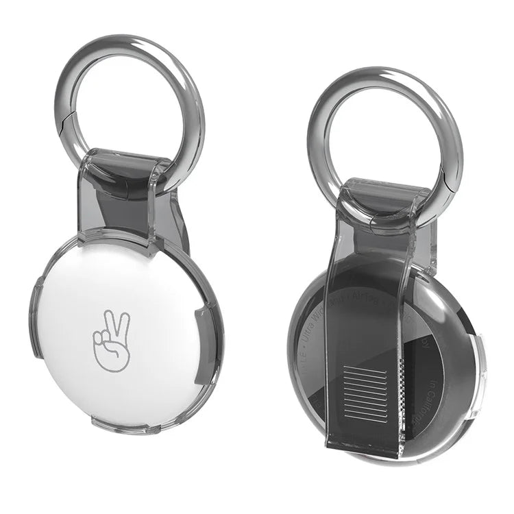 For Apple AirTag Drop Proof Transparent PC Protective Cover with Back Clip and Keychain