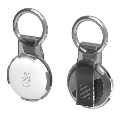 For Apple AirTag Drop Proof Transparent PC Protective Cover with Back Clip and Keychain