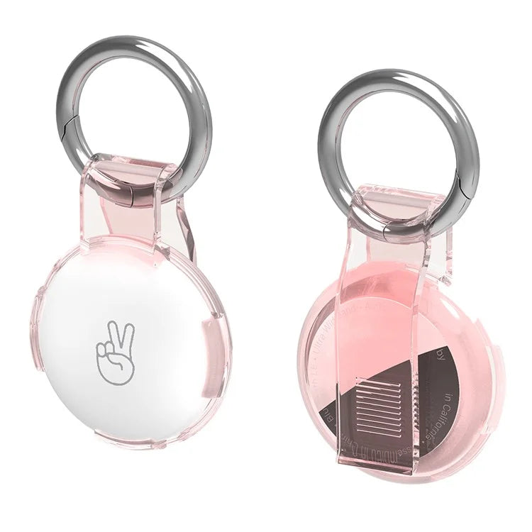 For Apple AirTag Drop Proof Transparent PC Protective Cover with Back Clip and Keychain