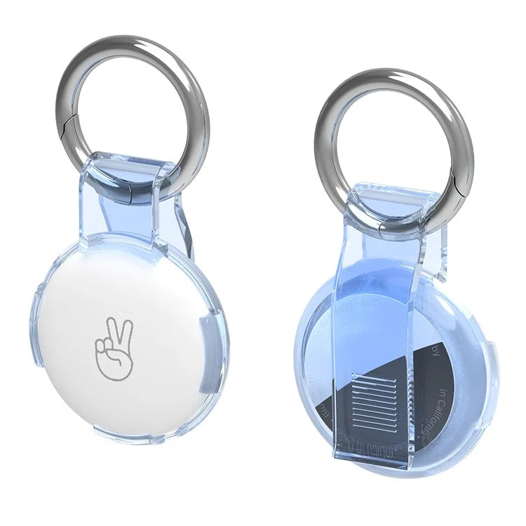 For Apple AirTag Drop Proof Transparent PC Protective Cover with Back Clip and Keychain