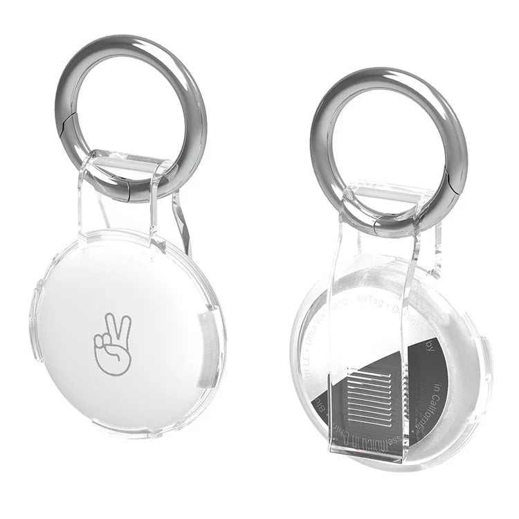 For Apple AirTag Drop Proof Transparent PC Protective Cover with Back Clip and Keychain