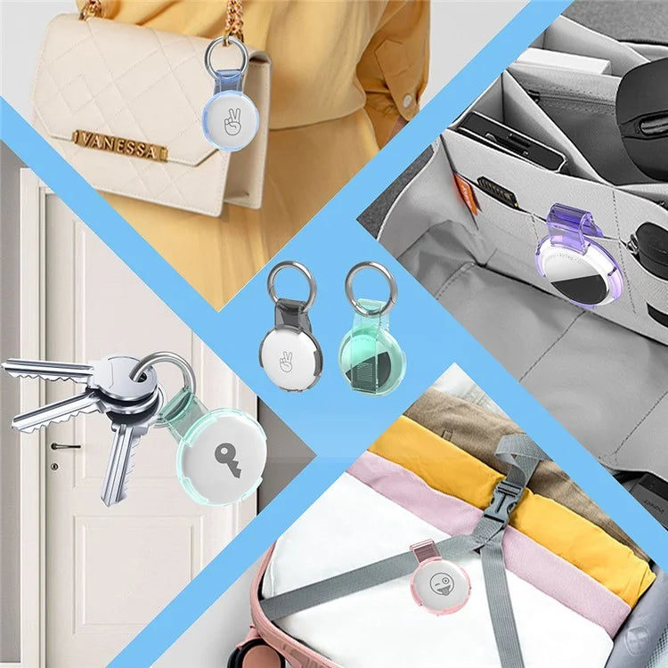 For Apple AirTag Drop Proof Transparent PC Protective Cover with Back Clip and Keychain Purple