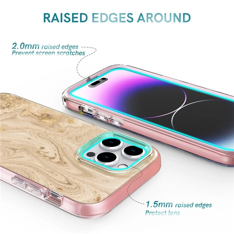 AHASTYLE WE13 For iPhone 14 Pro Max Case Pattern IMD PC+TPU Phone Cover Built-In Screen Protector