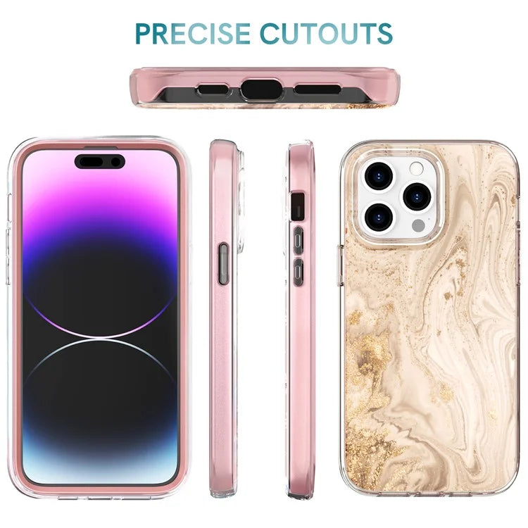 AHASTYLE WE13 For iPhone 14 Pro Max Case Pattern IMD PC+TPU Phone Cover Built-In Screen Protector