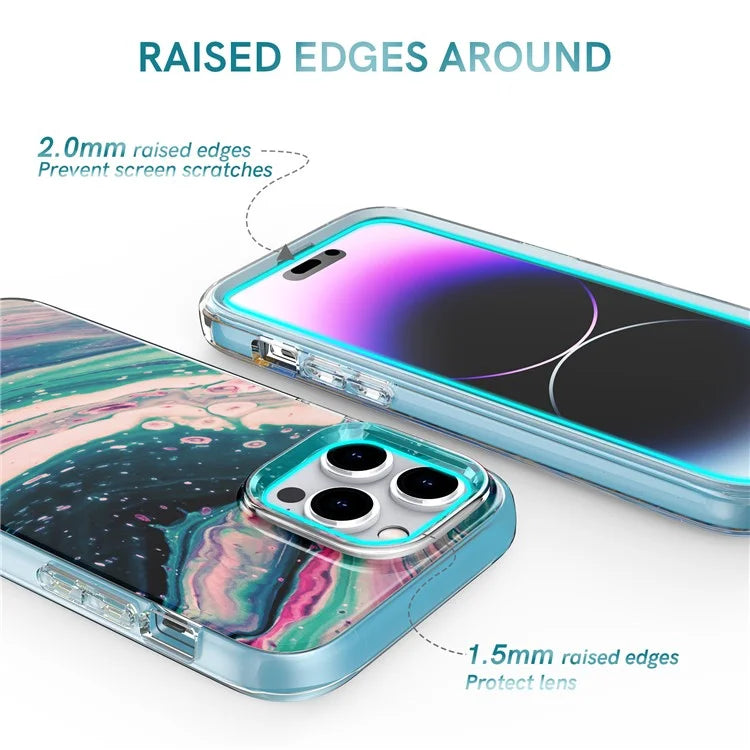 AHASTYLE WE13 For iPhone 14 Pro Max Case Pattern IMD PC+TPU Phone Cover Built-In Screen Protector