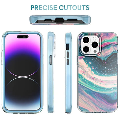 AHASTYLE WE13 For iPhone 14 Pro Max Case Pattern IMD PC+TPU Phone Cover Built-In Screen Protector