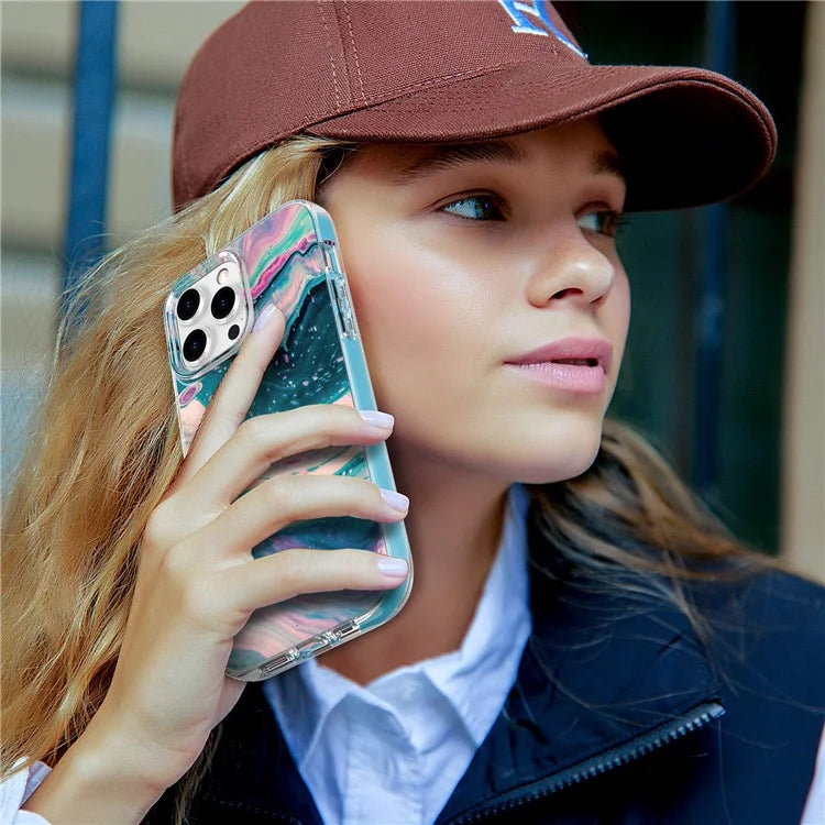 AHASTYLE WE13 For iPhone 14 Pro Max Case Pattern IMD PC+TPU Phone Cover Built-In Screen Protector