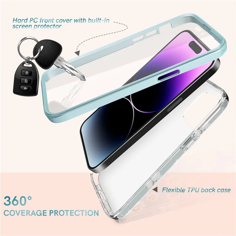 AHASTYLE WE13 For iPhone 14 Pro Max Case Pattern IMD PC+TPU Phone Cover Built-In Screen Protector