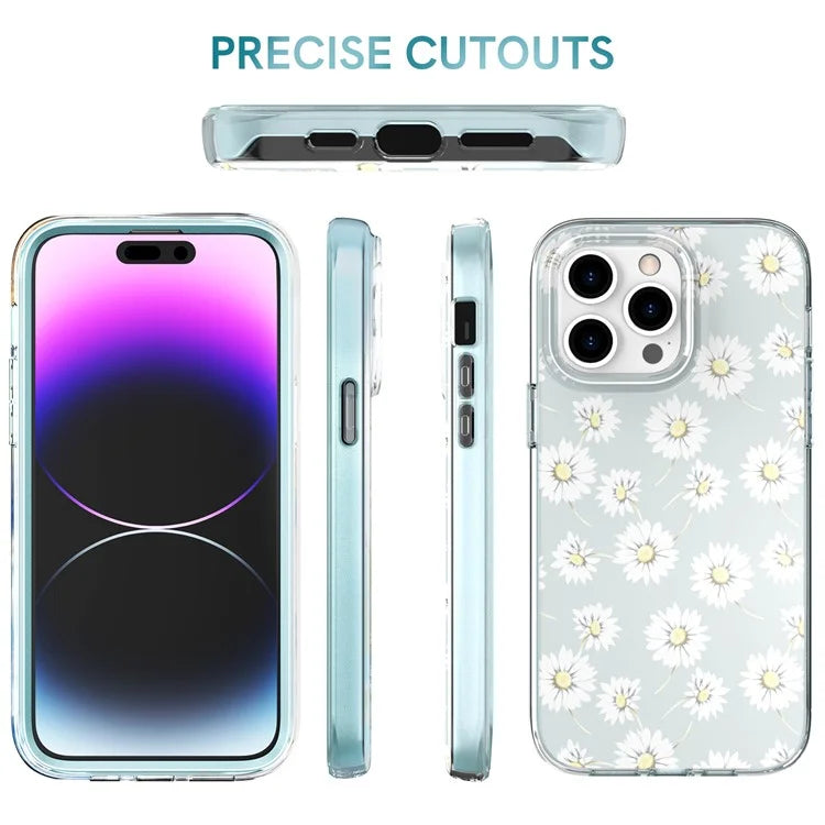 AHASTYLE WE13 For iPhone 14 Pro Max Case Pattern IMD PC+TPU Phone Cover Built-In Screen Protector