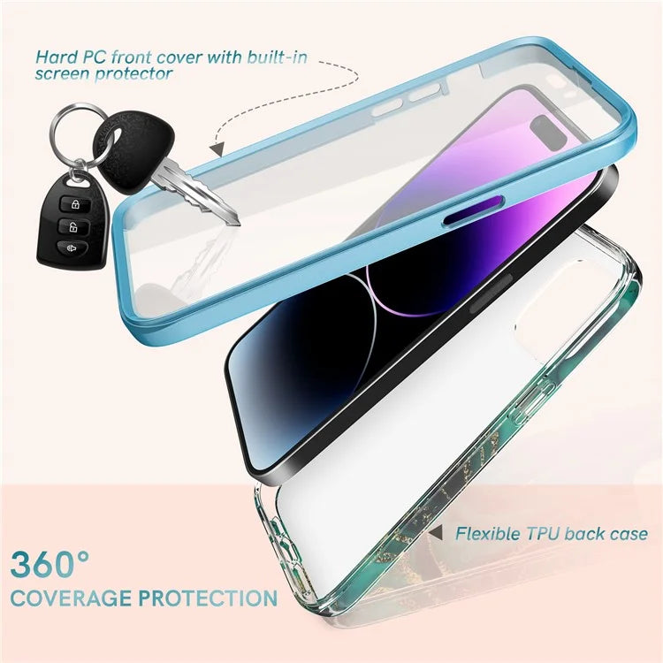 AHASTYLE WE13 For iPhone 14 Pro Max Case Pattern IMD PC+TPU Phone Cover Built-In Screen Protector