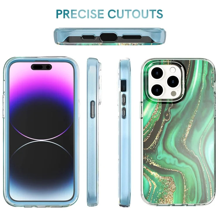 AHASTYLE WE13 For iPhone 14 Pro Max Case Pattern IMD PC+TPU Phone Cover Built-In Screen Protector