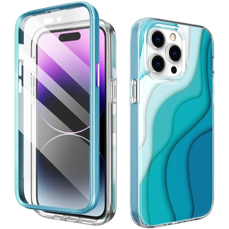 AHASTYLE WE13 For iPhone 14 Pro Max Case Pattern IMD PC+TPU Phone Cover Built-In Screen Protector