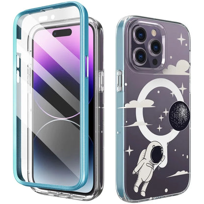 AHASTYLE WE13 For iPhone 14 Pro Max Case Pattern IMD PC+TPU Phone Cover Built-In Screen Protector