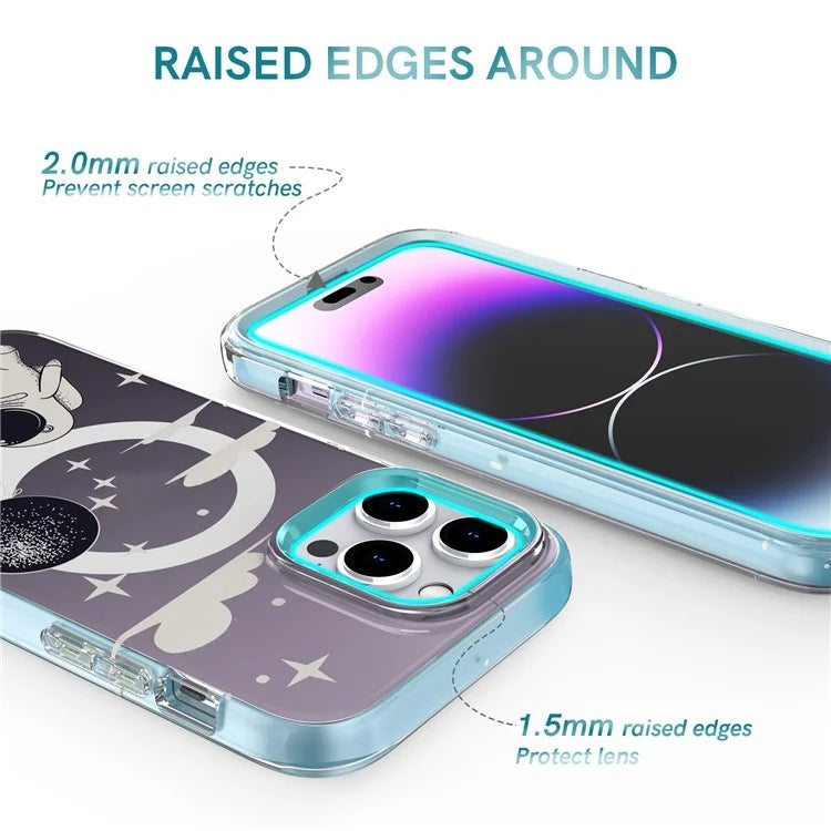AHASTYLE WE13 For iPhone 14 Pro Max Case Pattern IMD PC+TPU Phone Cover Built-In Screen Protector