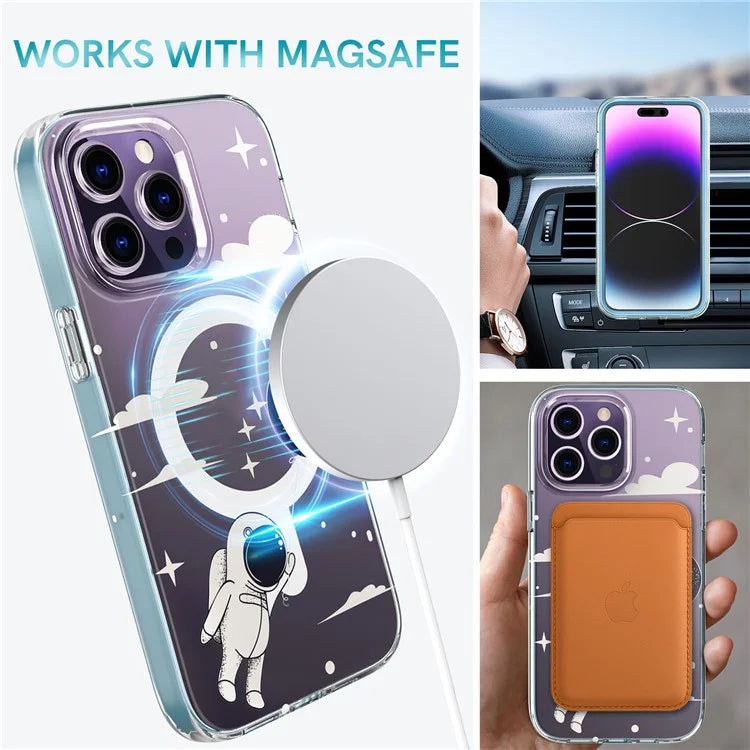 AHASTYLE WE13 For iPhone 14 Pro Max Case Pattern IMD PC+TPU Phone Cover Built-In Screen Protector