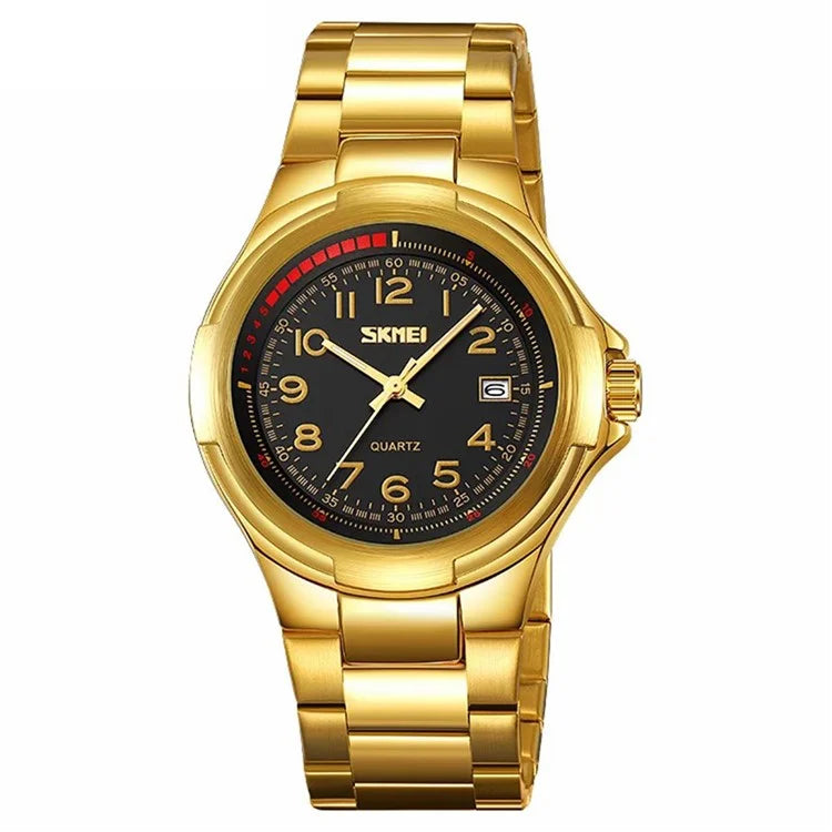 SKMEI 9320 Vintage Date Display Luminous Pointer Quartz Watch with Stainless Steel Strap