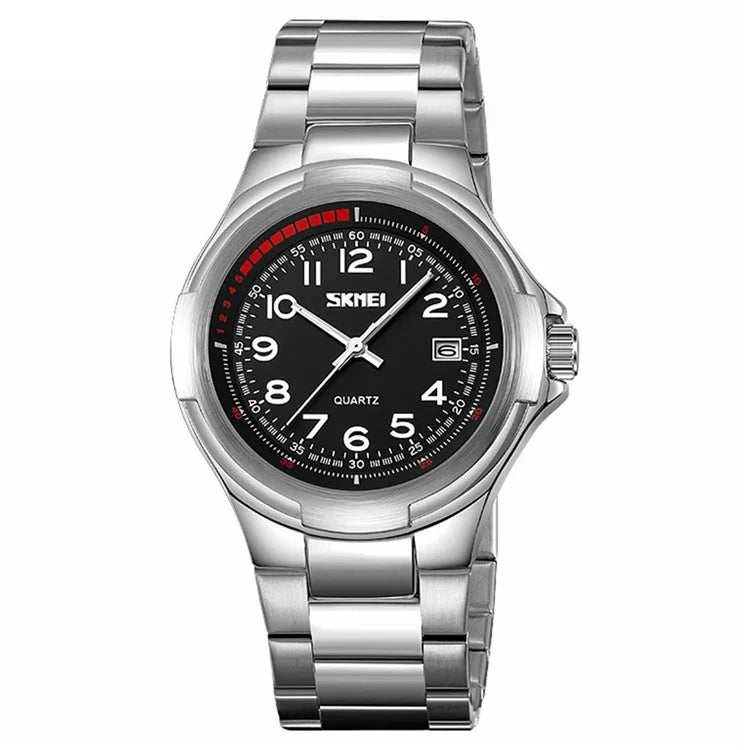 SKMEI 9320 Vintage Date Display Luminous Pointer Quartz Watch with Stainless Steel Strap