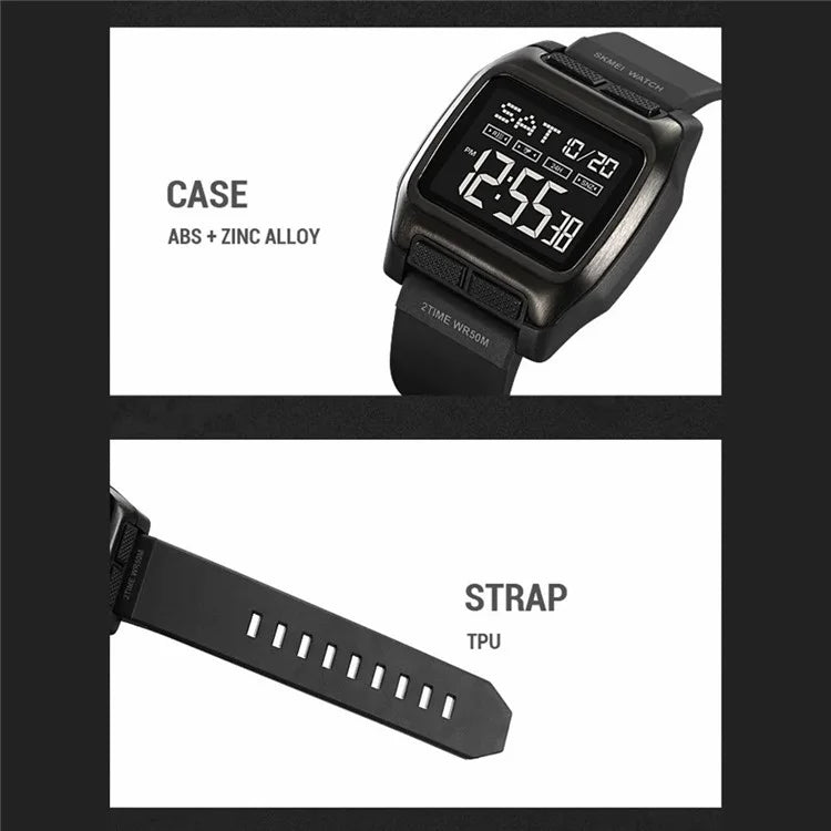 SKMEI 2193 Student Square Digital Watch TPU Strap EL Backlight Electronic Watch