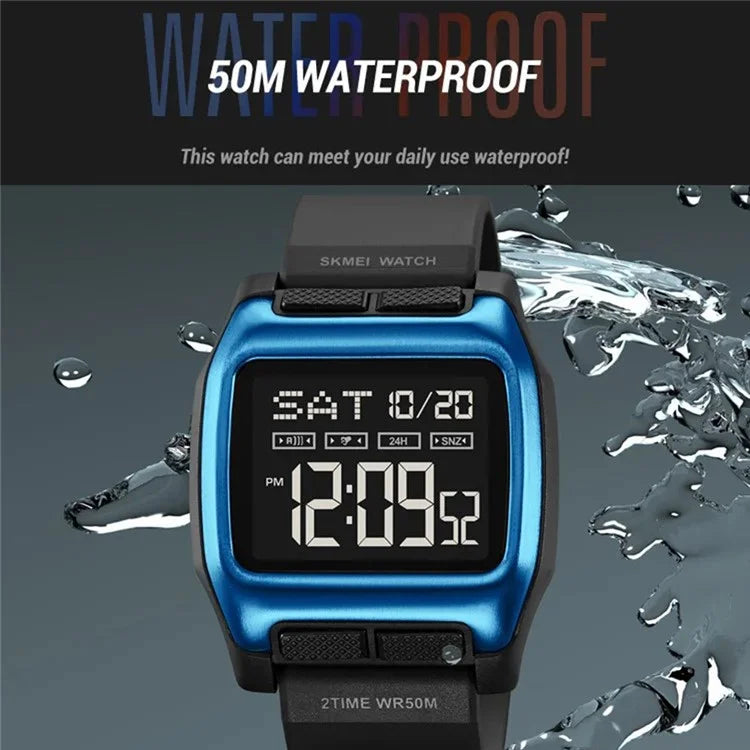 SKMEI 2193 Student Square Digital Watch TPU Strap EL Backlight Electronic Watch
