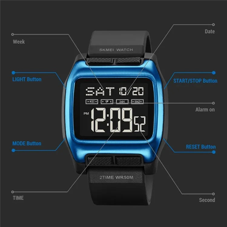 SKMEI 2193 Student Square Digital Watch TPU Strap EL Backlight Electronic Watch