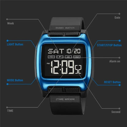 SKMEI 2193 Student Square Digital Watch TPU Strap EL Backlight Electronic Watch