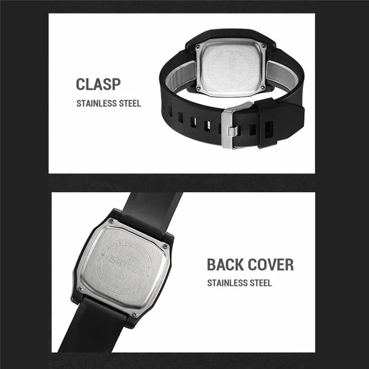 SKMEI 2193 Student Square Digital Watch TPU Strap EL Backlight Electronic Watch