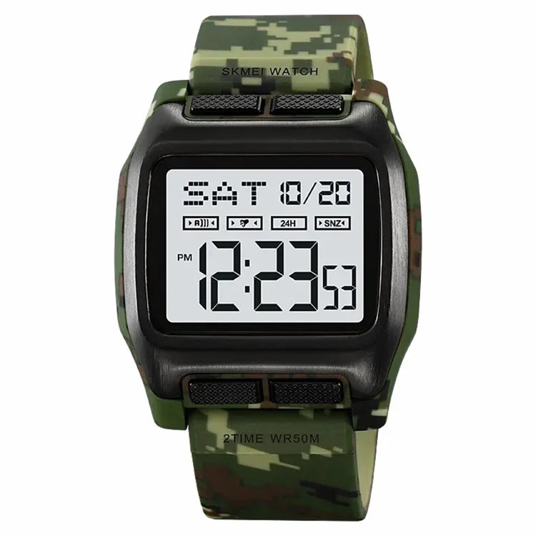 SKMEI 2193 Student Square Digital Watch TPU Strap EL Backlight Electronic Watch Camouflage
