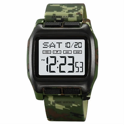 SKMEI 2193 Student Square Digital Watch TPU Strap EL Backlight Electronic Watch Camouflage