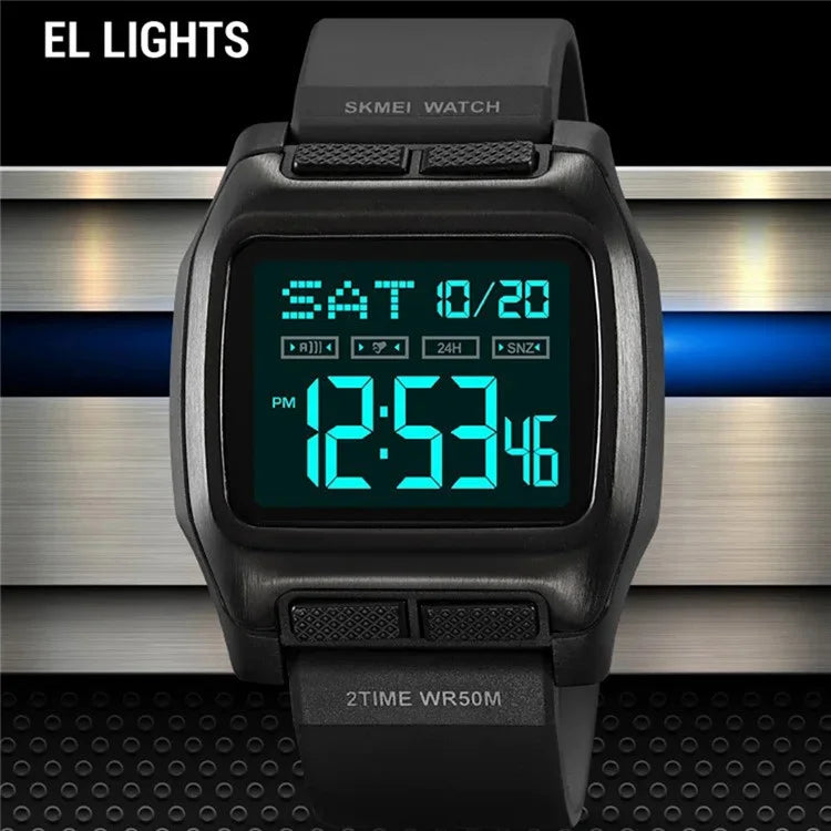 SKMEI 2193 Student Square Digital Watch TPU Strap EL Backlight Electronic Watch Camouflage