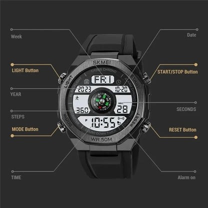 SKMEI 2209 Outdoor Sports Watch Student Waterproof Pedometer Compass Electronic Watch