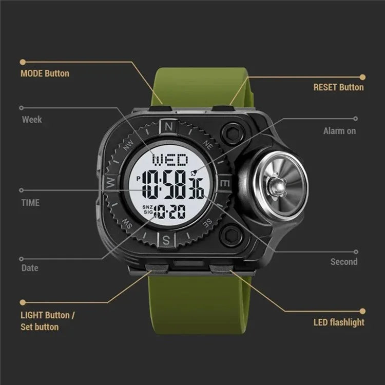 SKMEI 2187 Square Dial Electronic Watch Silicone Strap Simple Wristwatch with LED Flashlight