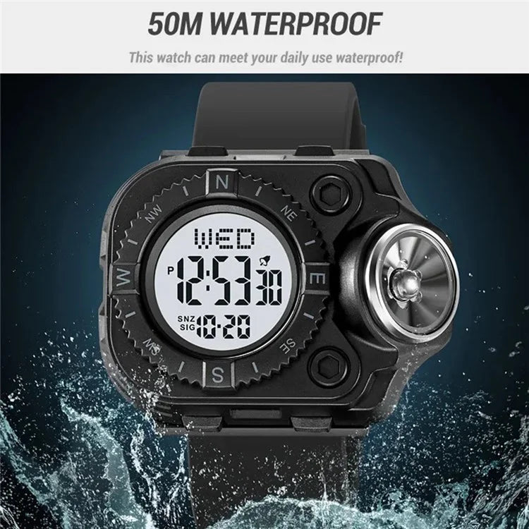 SKMEI 2187 Square Dial Electronic Watch Silicone Strap Simple Wristwatch with LED Flashlight