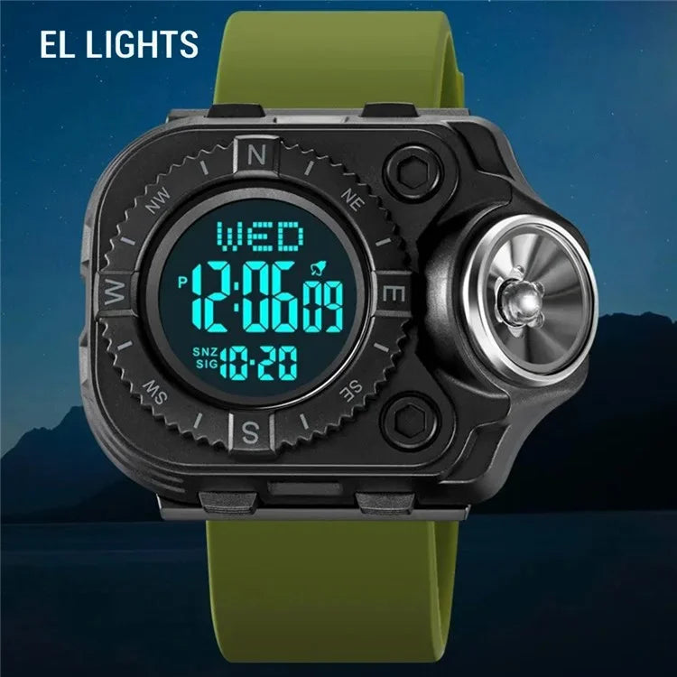 SKMEI 2187 Square Dial Electronic Watch Silicone Strap Simple Wristwatch with LED Flashlight