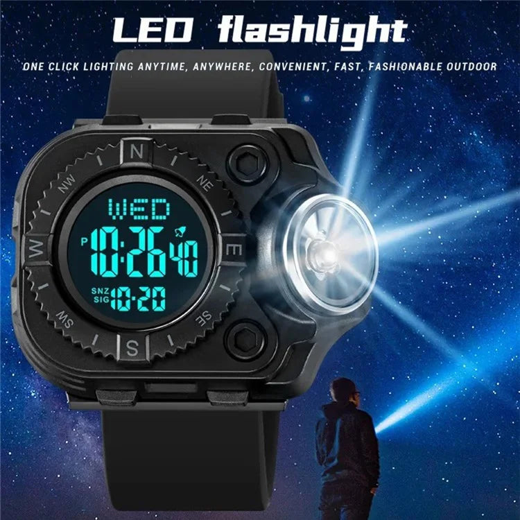 SKMEI 2187 Square Dial Electronic Watch Silicone Strap Simple Wristwatch with LED Flashlight