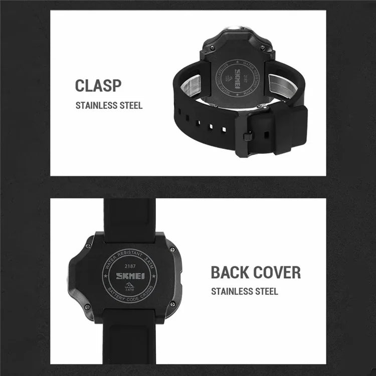 SKMEI 2187 Square Dial Electronic Watch Silicone Strap Simple Wristwatch with LED Flashlight