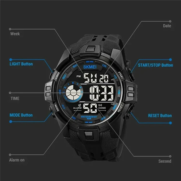SKMEI 2123 50m Waterproof Outdoor Wrist Watch EL Backlight Electronic Watch with TPU Strap
