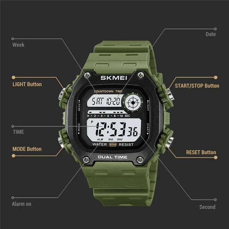 SKMEI 2126 Teenager Student Square Digital Watch Luminous Waterproof Sports Electronic Watch