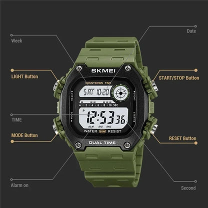 SKMEI 2126 Teenager Student Square Digital Watch Luminous Waterproof Sports Electronic Watch