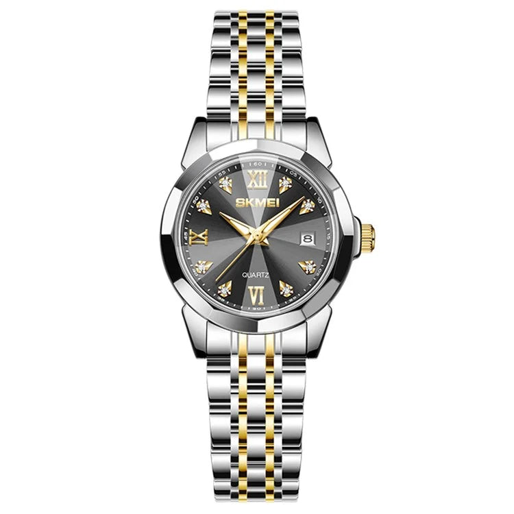 SKMEI 7070 Weekday Date Display Stainless Steel Strap Quartz Wrist Watch for Men / Women
