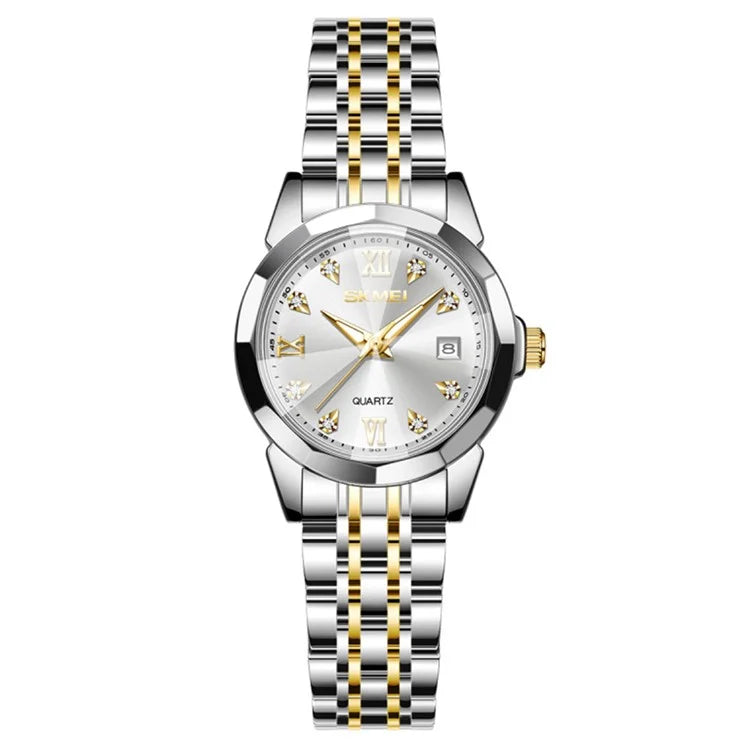 SKMEI 7070 Weekday Date Display Stainless Steel Strap Quartz Wrist Watch for Men / Women