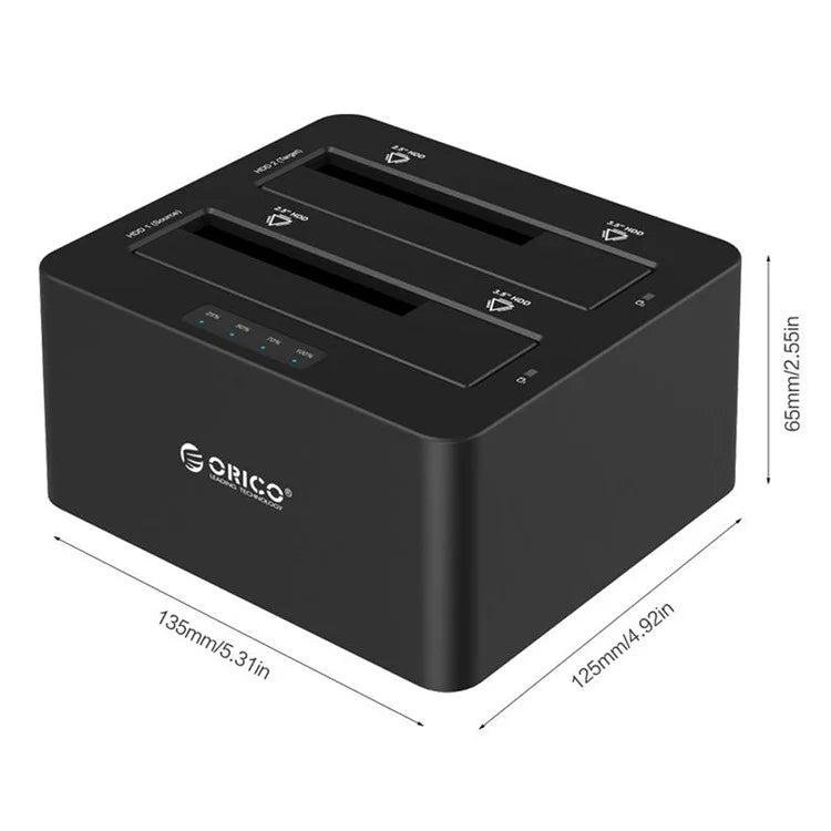 ORICO 2-Bay USB3.0 Hard Drive Docking Dock Station for 2.5/3.5 inch HDD/SSD with Clone Function (6629US3-C)