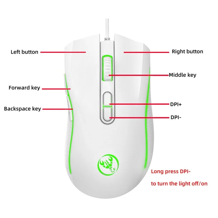 HXSJ A869 USB Wired Gaming Mouse 3200DPI Colorful Light Computer Laptop Mice