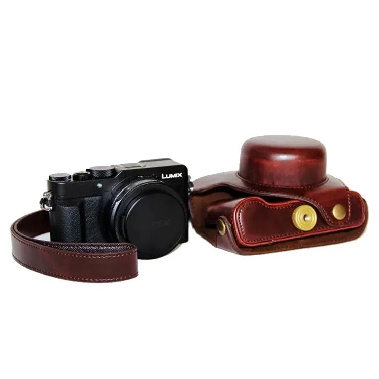 PU Leather Camera Bag Protective Shell with Strap for Panasonic LX100