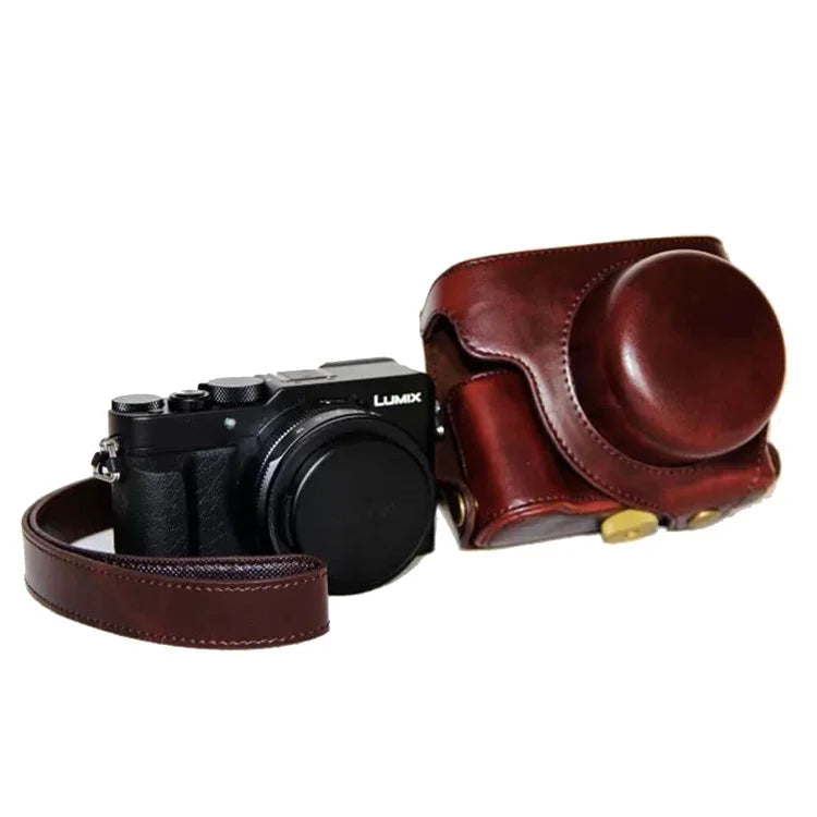 PU Leather Camera Bag Protective Shell with Strap for Panasonic LX100