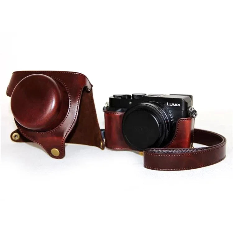 PU Leather Camera Bag Protective Shell with Strap for Panasonic LX100