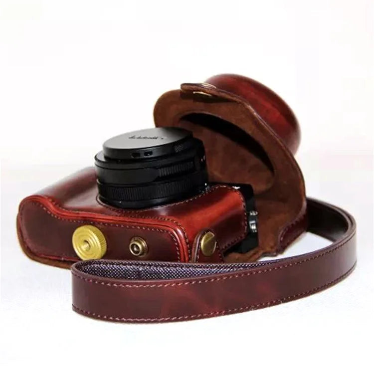 PU Leather Camera Bag Protective Shell with Strap for Panasonic LX100