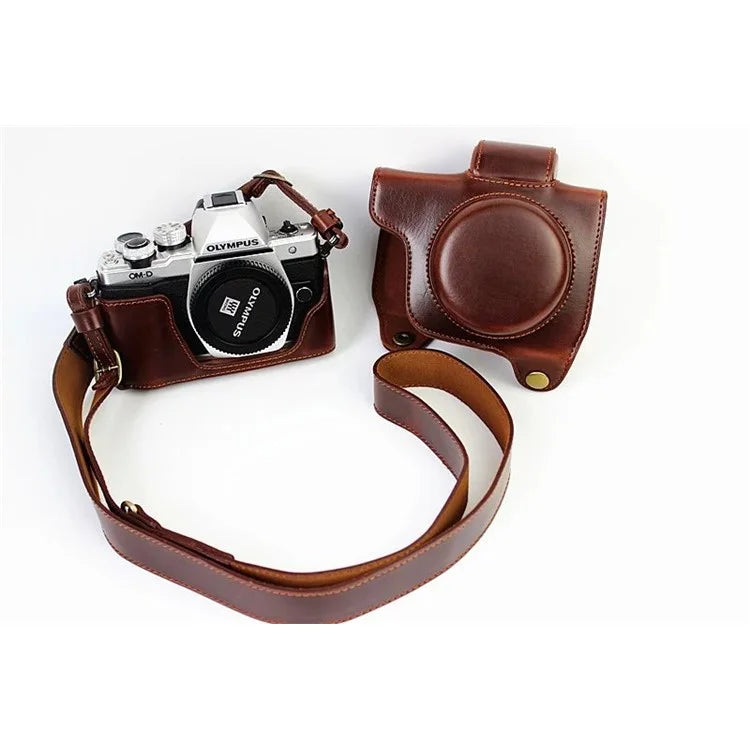 PU Leather Camera Protective Cover + Strap for Olympus EM10/EM10II Digital Camera