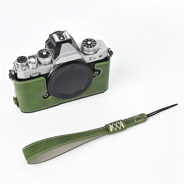 For Nikon Z fc Camera Bag Bottom Case PU Leather Protective Half Body Cover with Battery Opening