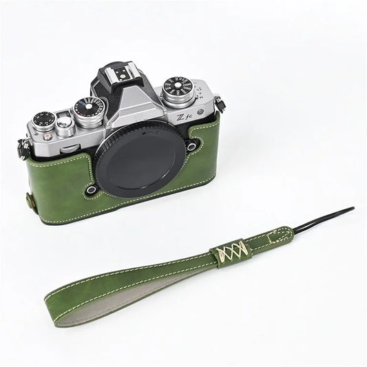 For Nikon Z fc Camera Bag Bottom Case PU Leather Protective Half Body Cover with Battery Opening