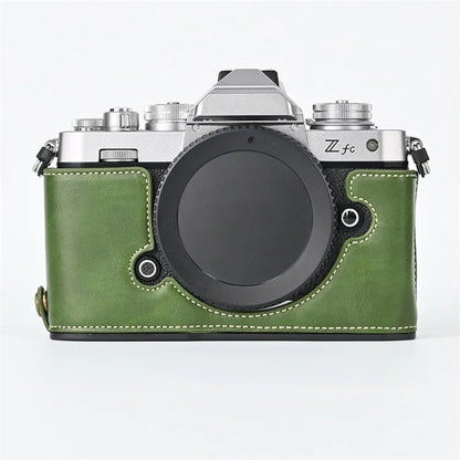 For Nikon Z fc Camera Bag Bottom Case PU Leather Protective Half Body Cover with Battery Opening